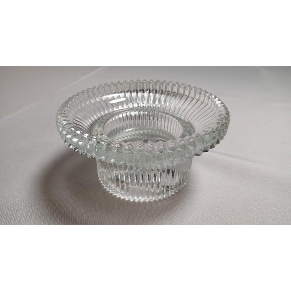 Vintage Indiana Glass Crystal Pillar‎ Candle Holder 4.5" Diameter (1a1)